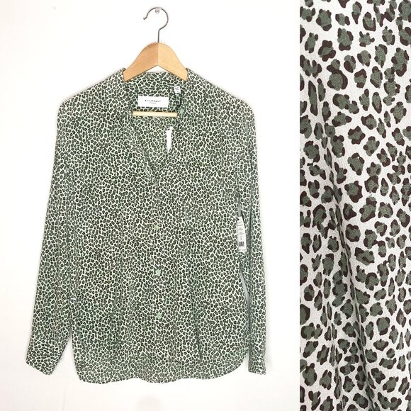 NWT Equipment 100% Silk Leema Button Down Blouse with Pocket in Misty Jade Multi